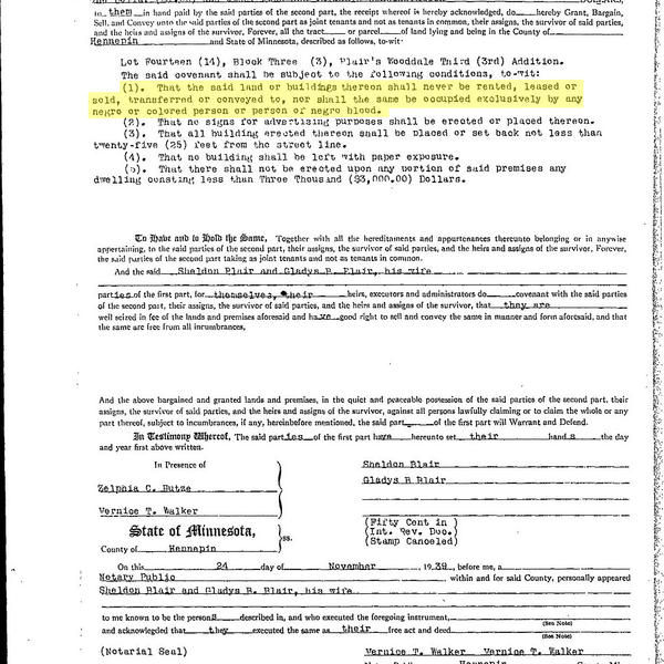 Image of property deed with racial covenant