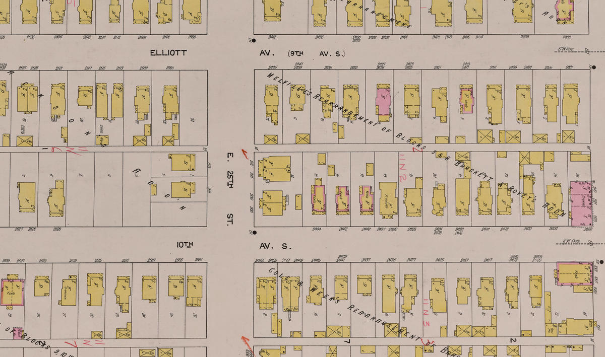 Detail of 1912 hand-colored Minneapolis map