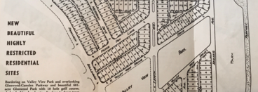 Map labeled "New beautiful highly restricted residential sites" bordering on Valley View Park overlooking Glenwood-Camden Parkway and Glenwood Park