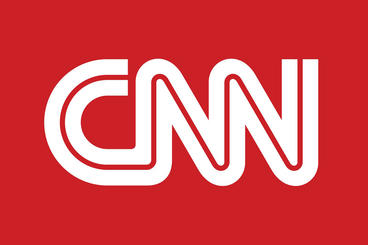 Red background with white stylized font where letters are all connected: "CNN" there is a red line through the entire white text in the same shape as the letters.