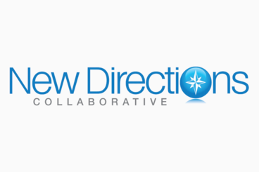 Blue text "New Directions" where the o is a navigation icon, and in smaller grey text below it says "COLLABORATIVE"