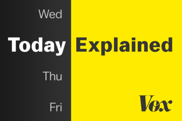 Black background on left 1/3, text says: "Today Explained" and also shows the text: "Wed, Thu, Fri". On the right 2/3 it is yellow background and black text "Vox"